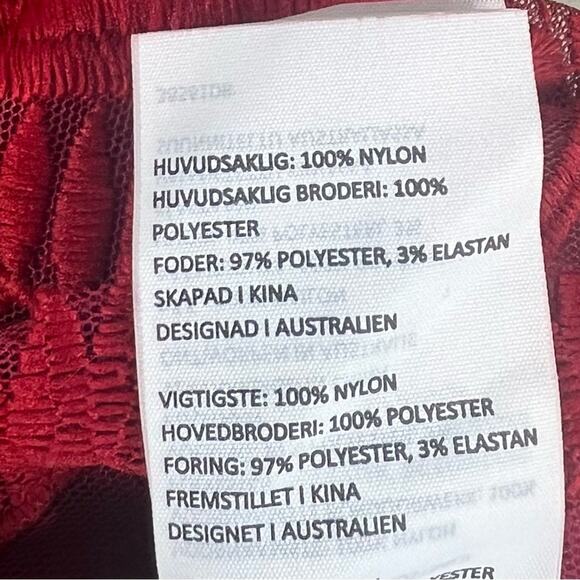 Bardot Sheath Mini Dress Womens 4 Red Lace Scalloped Cocktail Vampy Holiday Glam - Picture 7 of 7